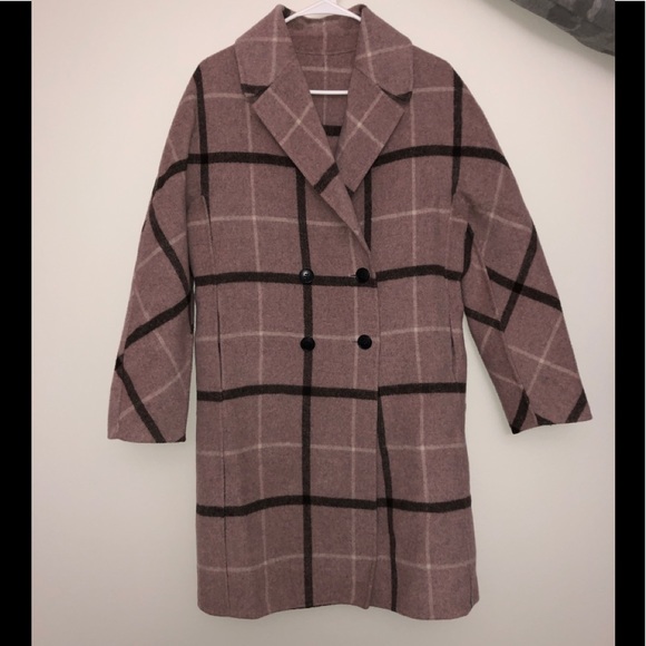 cocoon wool coat-dusty pink- plaid warm-like new perfect condition - Picture 2 of 4